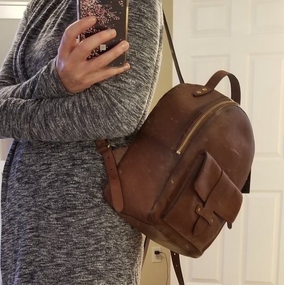 FRYE Olivia Genuine Leather Backpack Cognac Color - Picture 2 of 8